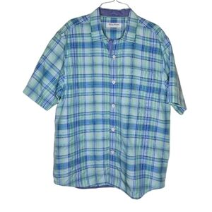 Tommy Bahama Coconut Point Palmetto Plaid Island Zone Camp Shirt Size L